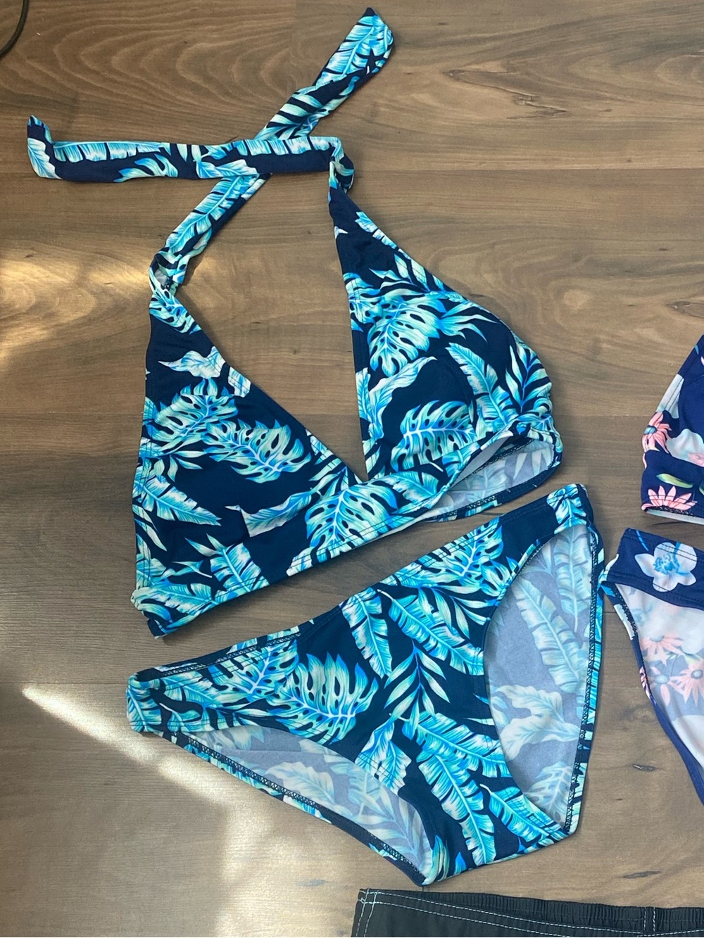 Blue Tropical Leaf Bikini Swimsuit